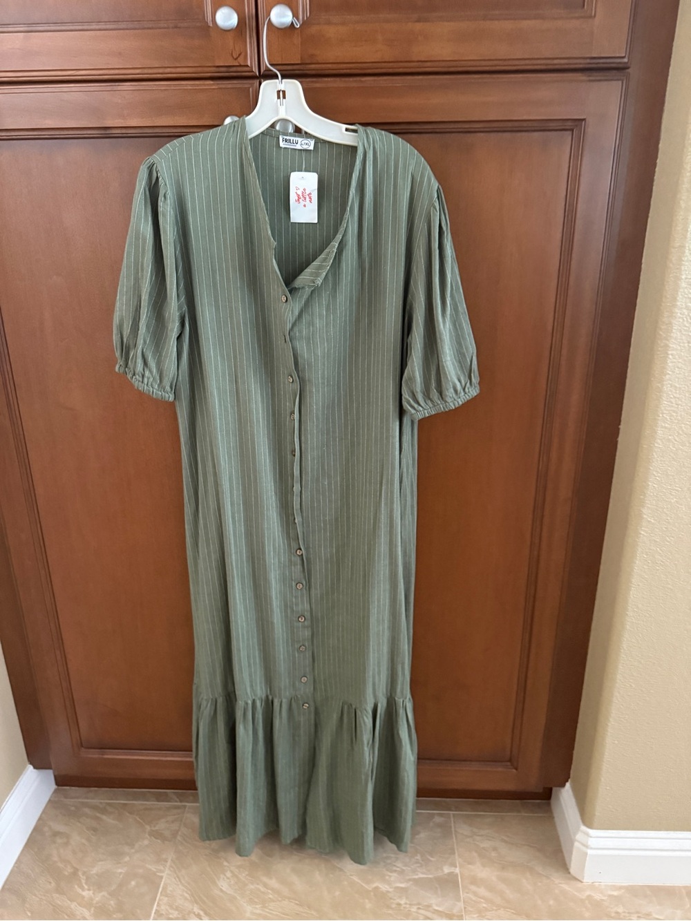 Relaxed Olive Green Button-Front Midi Dress